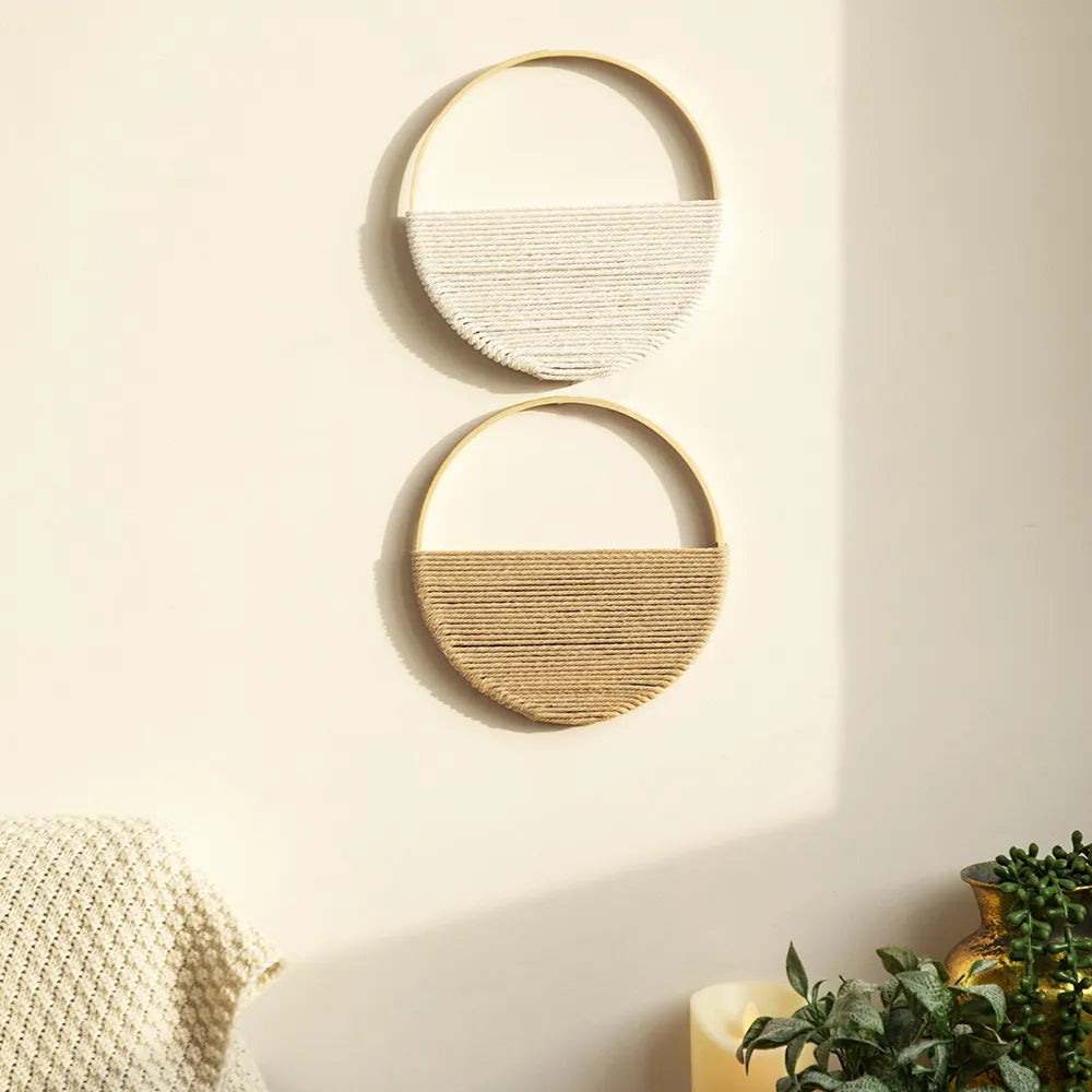 2 Stück Makramee Wandbehänge Gewebte Boho Wanddekoration Kunst Schicke Bohemian Wohnaccessoires Apartment Schlafzimmer Wohnzimmer Wohnheim Kinderzimmer