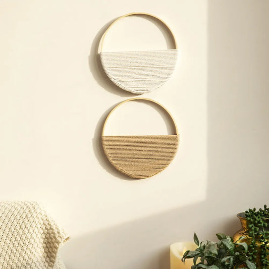 2 Stück Makramee Wandbehänge Gewebte Boho Wanddekoration Kunst Schicke Bohemian Wohnaccessoires Apartment Schlafzimmer Wohnzimmer Wohnheim Kinderzimmer