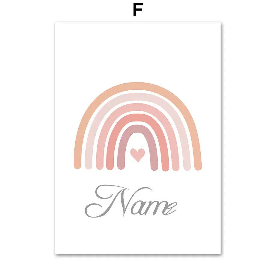 Cute Daisy Rainbow Sun Love Heart Personalized Name Poster of Wall Art Canvas Prints Picture Pink Girl Baby Kids Room Home Decor