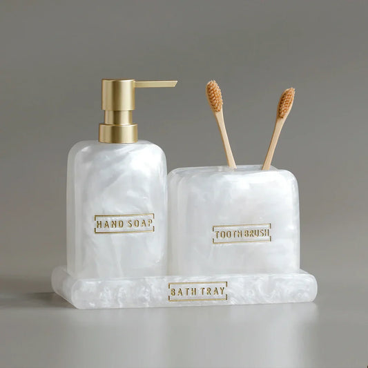 Frendorf | LustraPearl Badezimmer-Set 3-teilig | Elegantes Perlmutt-Design | Luxuriöse Badaccessoires