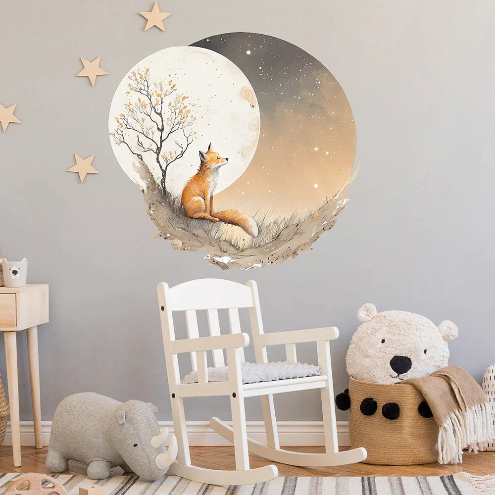 Fox Tree Moon Rund Wandaufkleber Wohnzimmer Schlafzimmer Dschungel Wald Tier Wandtattoo Wohnzimmer Wohnkultur