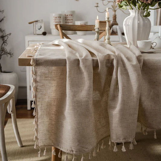 2023 Baumwoll-Leinen-Tischdecke mit Quasten, rechteckige Tischdecke für Esstisch, Kaffee-Teetischdecken, Hochzeit Osterdekoration