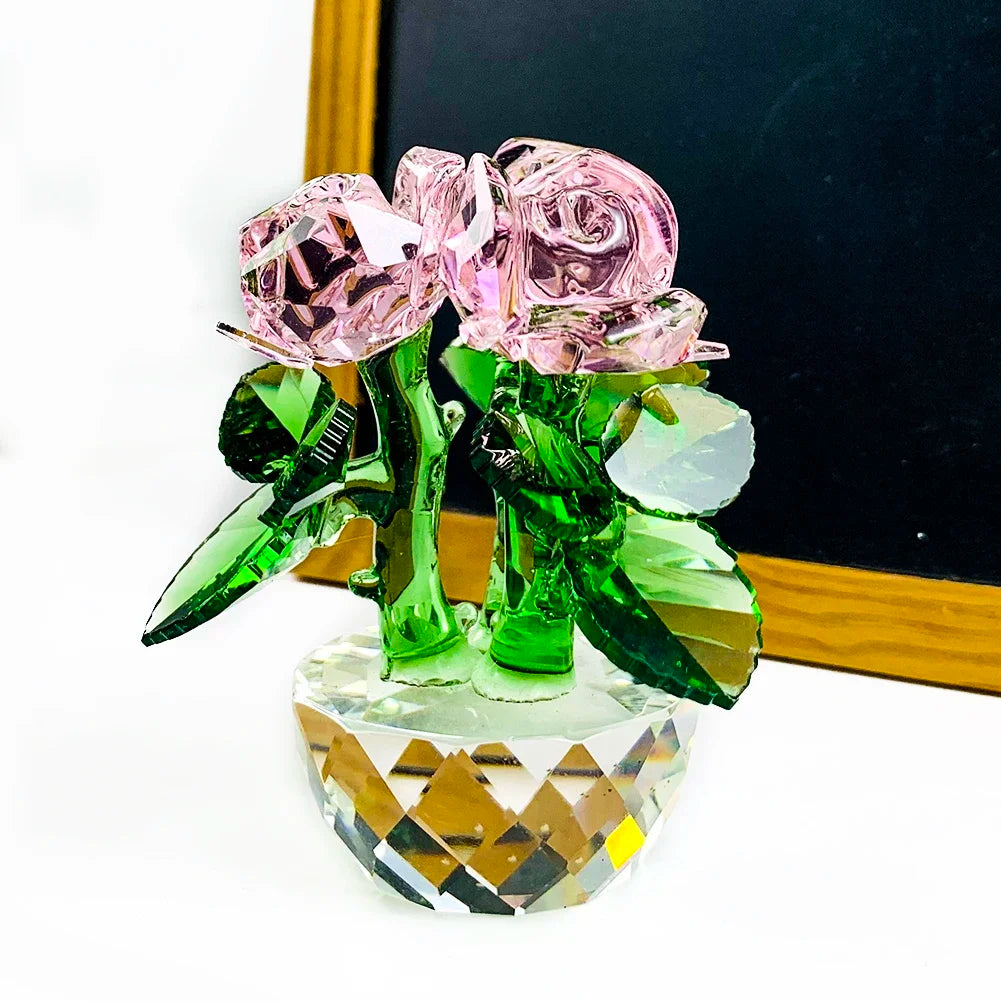 Blätter Kristall Rosa Rose Blume Facettiertes Prisma Glas Sonnenscheinfänger Ornament Figuren Miniaturen Hochzeit Kern Wohnkultur Geschenk