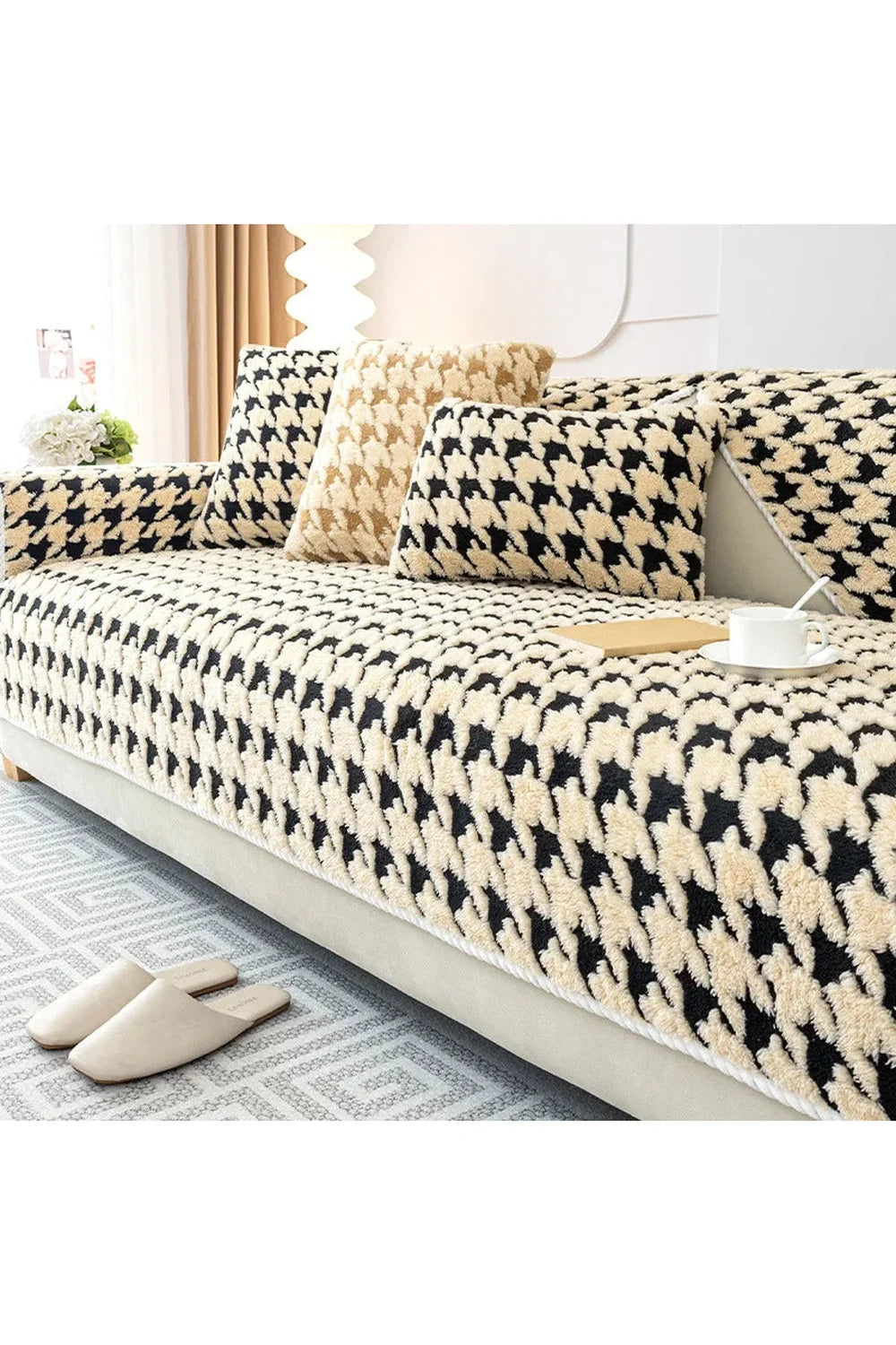 Hahnentrittmuster Samt Sofa Bezug