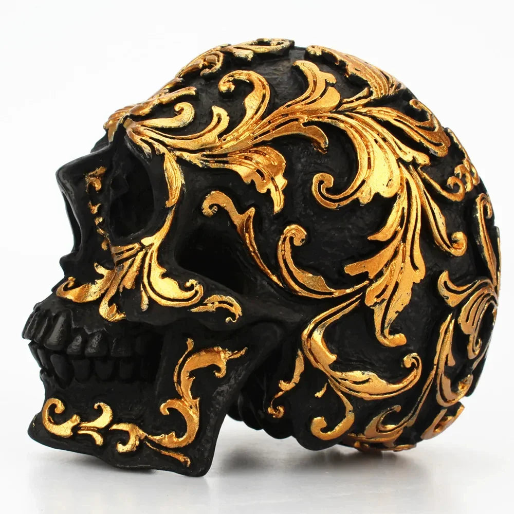 Halloween-Party Schädelkopf-Figuren Raumdekoration Harz Handwerk Goldene Schnitzereien Ornamente Kunst Wohnkultur Zubehör