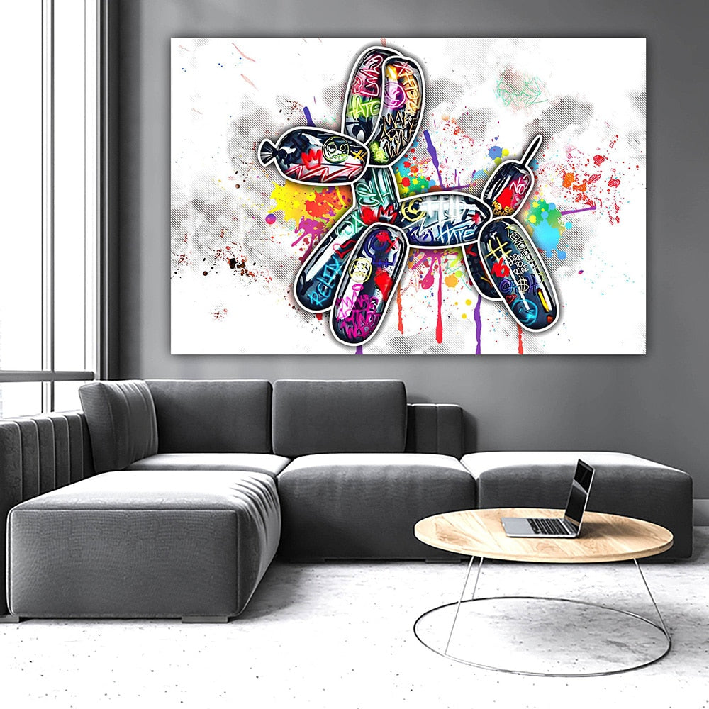 Graffiti-Ballon, guter Hund, Pop-Art-Poster, Druck auf Leinwand, Gemälde, abstraktes Bild für Wohnzimmer, Heimdekoration, rahmenlos
