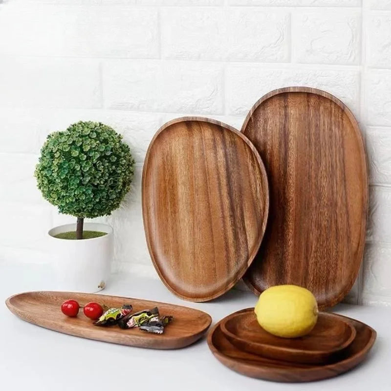 Irreguläres Ovales Massivholz-Essteller Melone, Obst, Gebäck, Desserttablett dekorativ