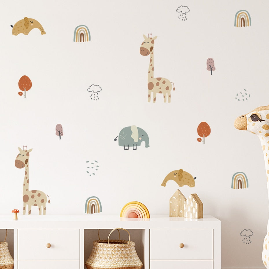 Frendorf | Cartoon Wandtattoo Giraffe Elefant Regenbogen