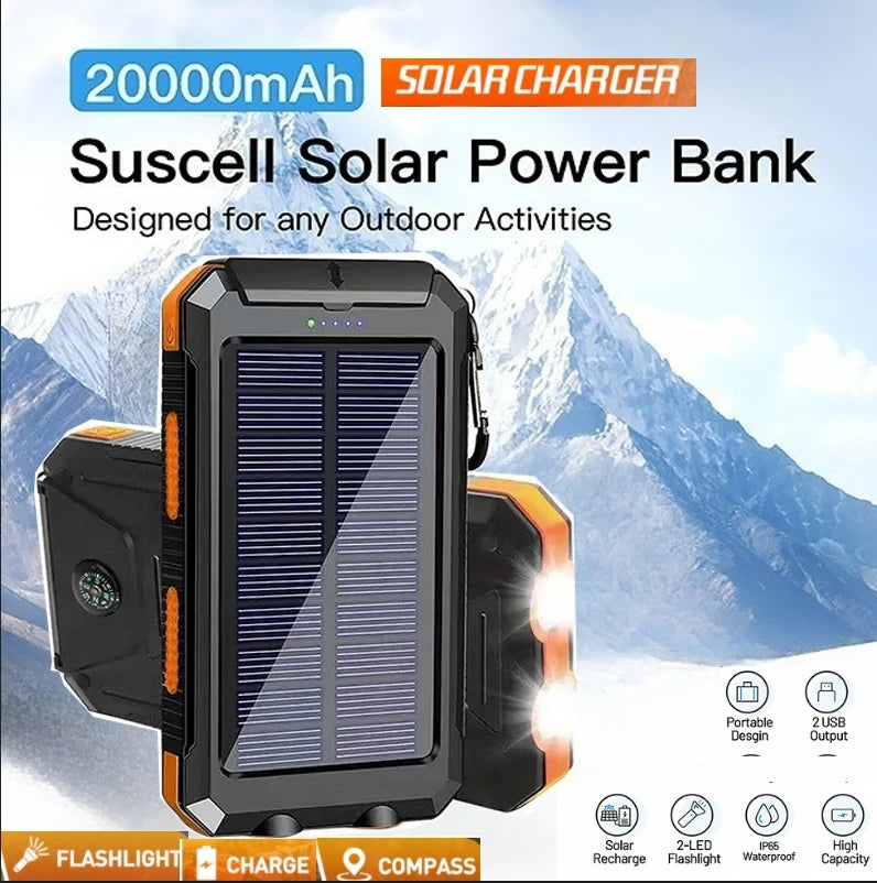 Frendorf | 20000 mAh Solar-Ladegerät Wasserdicht Power Bank Extern