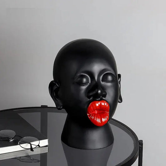 Frendorf | Elegante Frauenskulptur mit schwarzem und rotem Kopf für ein einzigartiges Interior