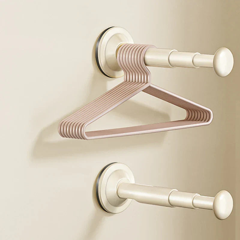 Frendorf | Hangovio | Teleskop-Kleiderbügelhalter mit Saugnapf | Ohne Bohren montierbar | Für Bad, Garderobe & Balkon