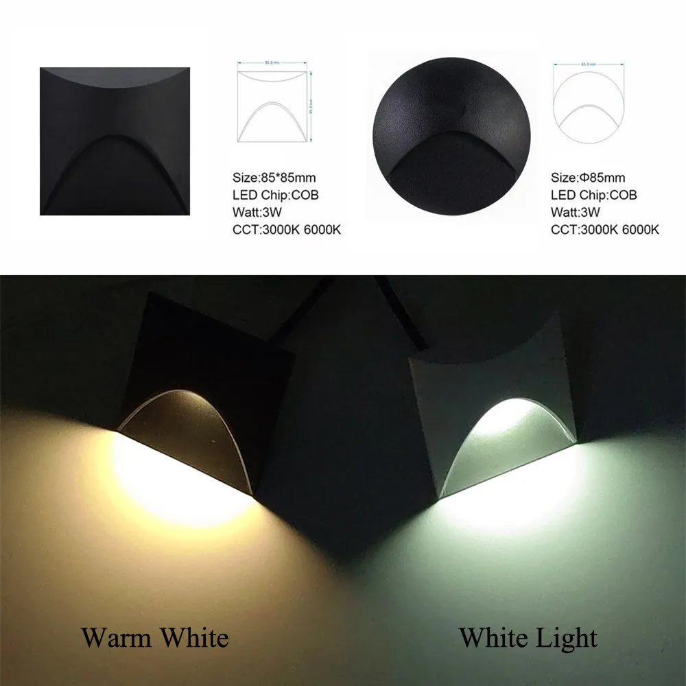 Moderne wasserdichte IP65 LED-Einbau-Wandlampe für Außenbeleuchtung - 3W eingebettete Stufen- & Treppenbalcony-Portalschlusslampe