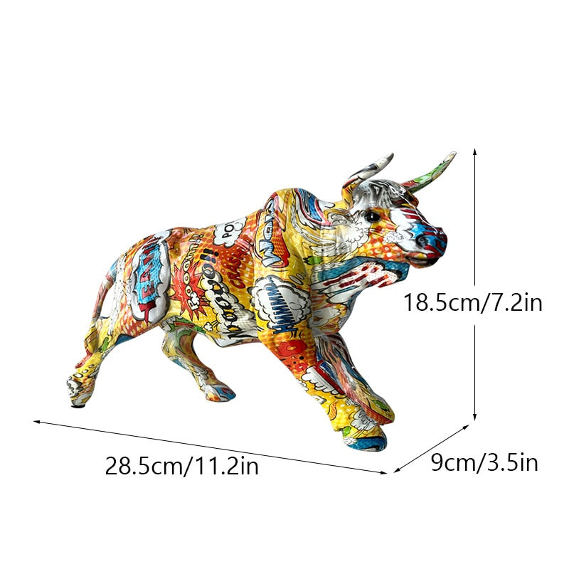 Graffiti-Malerei Harz Bull Figuren Home Wohnzimmer Schlafzimmer Büro Desktop Feng Shui Ornamente Sammlung Statuen