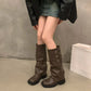 Frendorf | Retro-Stil Kniehohe Stiefel Damen Mode Damen Slip-On Ritter Lange Stiefel Herbst Winter Damen Schuhwerk
