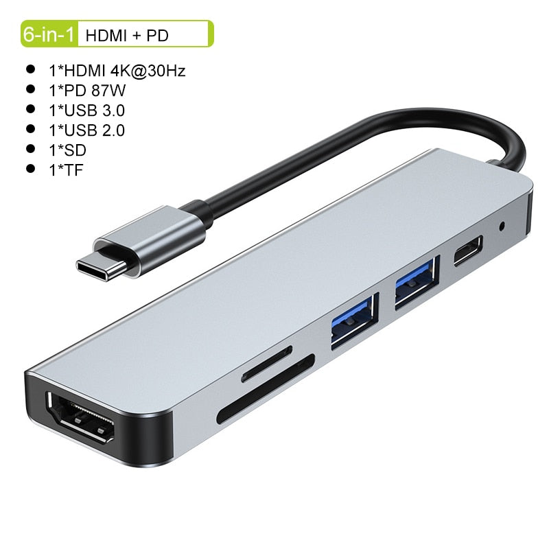Thunderbolt 3 USB-C Hub mit HDMI, PD, SD/TF für MacBook Air M1 und iPad Pro
