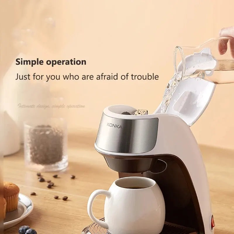 KONKA Kaffeemaschine 2 in 1, Tee- und Kaffeepulver, mehrere Tropfen, Cafeteria, schnelles Aufheizen, Büro und Zuhause, 220 V, einfache Bedienung