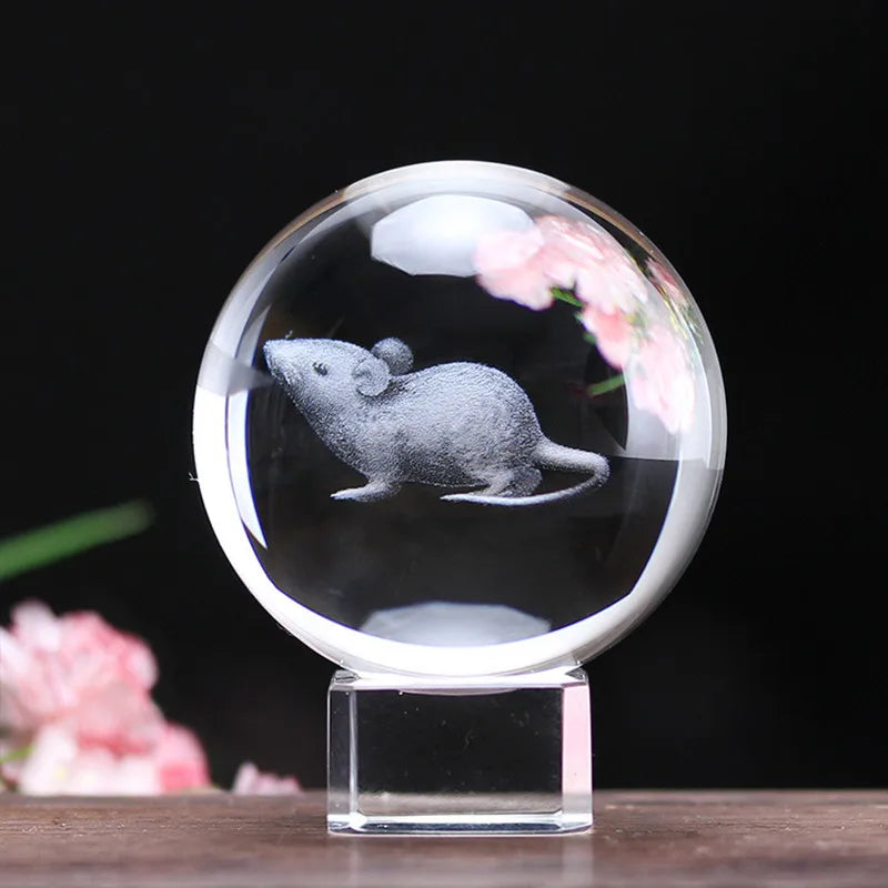 3D Kristallkugel mit verschiedenen Themen: Drache, Buddha, Pferd, Maus