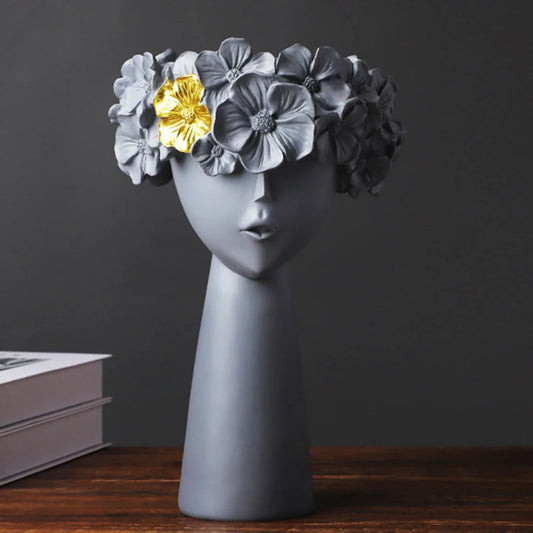 Nordic Mädchen Kopf Blume Harz Vase Statue Blume Blumen Vasen für Büro Desktop Trockene Blumen Ornamente Dekor Container