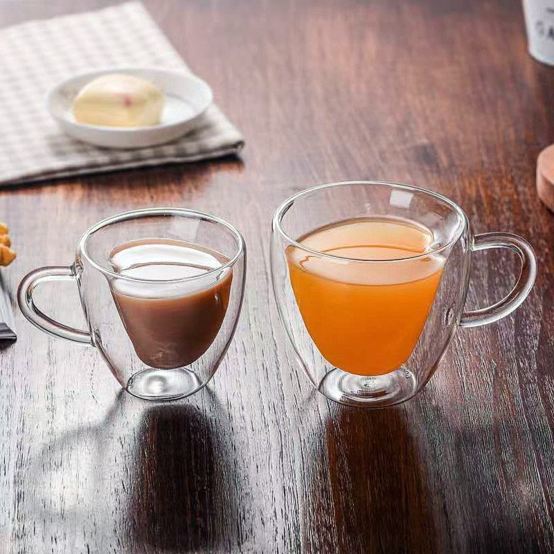 Herz Liebe Form Glas Tasse Doppelwandige Kaffeetassen Isolierte Tee Milch Zitrone Saft Wasser Becher Hitzebeständiges Trinkgeschirr Liebhaber Geschenk