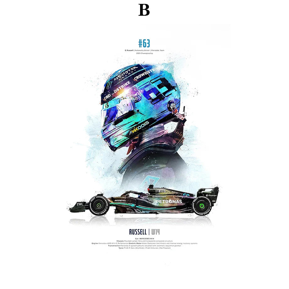 2023 Saison FI Formel 1 Rennhelm Bewegung Pop Aquarell Wandkunst Leinwandmalerei Nordic Poster Wohnzimmer Dekoration