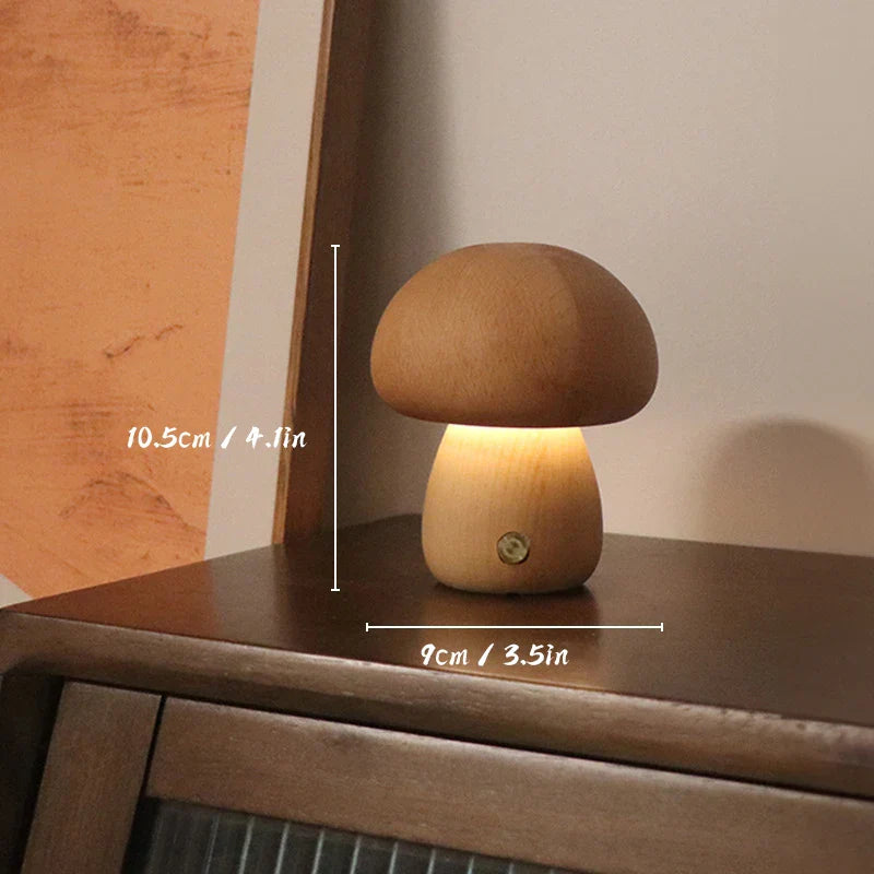 Frendorf | MushroomGlow™ Holzpilz LED Tischlampe | Natürliche Deko Beleuchtung | Stimmungslicht für Zuhause