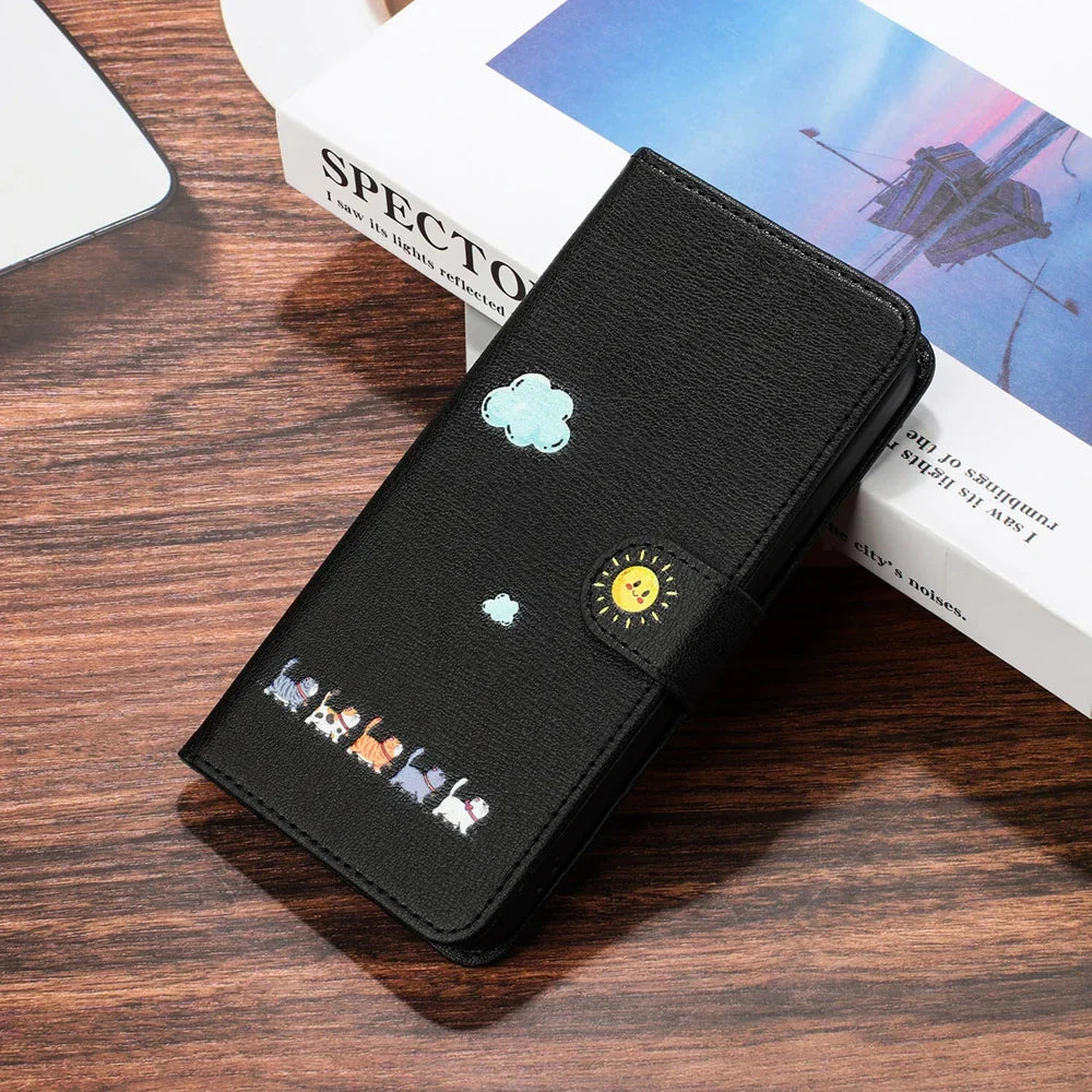 Frendorf | Katbedruckte magnetische Leder iPhone Flip Cover Geldbörse Hülle