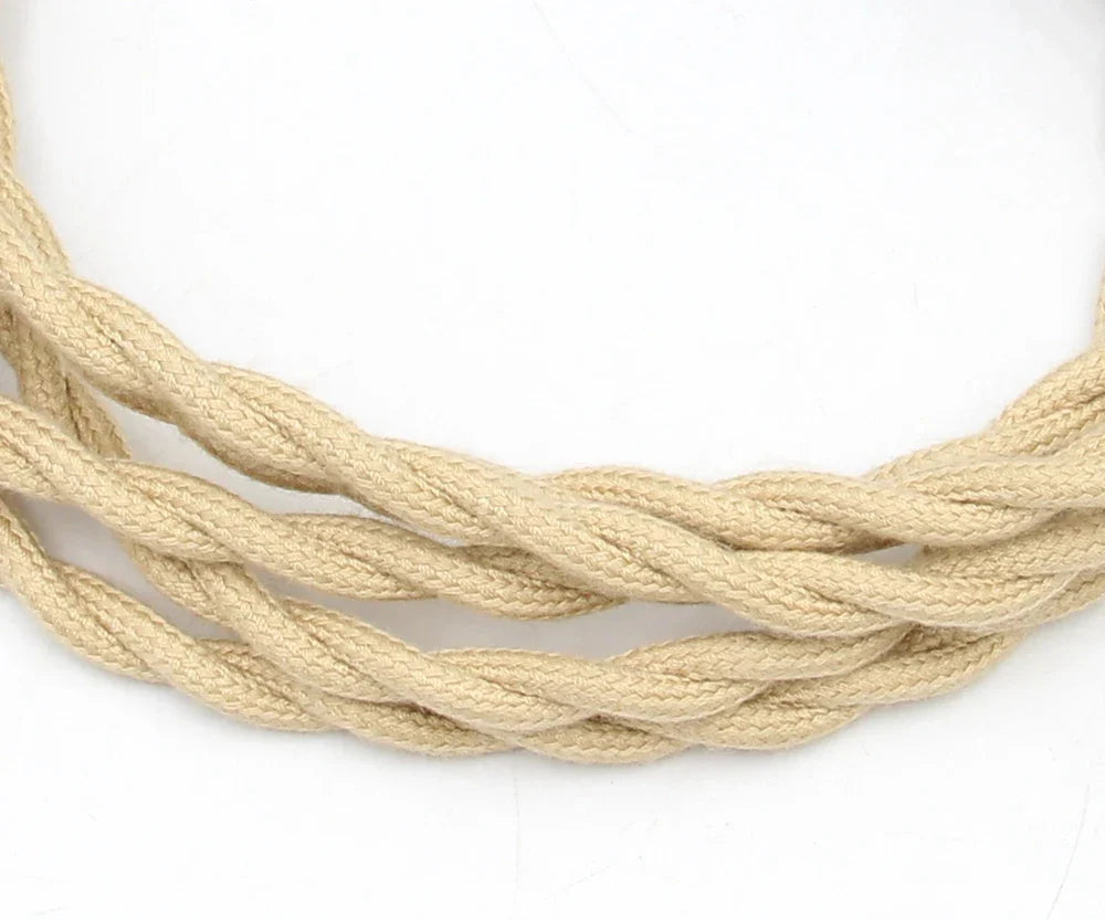 Frendorf | 3 Kern Vintage Textil Verdrehte Kabel – 3 Draht Stoff Geflochtene elektrische Zuleitung für DIY Retro Pendelleuchte – Kupferleiter, 300V bewertet