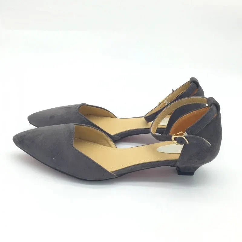 Frendorf | Frauen Schnalle Riemen Niedrig Absätze Pumps Spitz Zehe Flock D'Orsay Absätze Schuhe Einzelschuh Blau