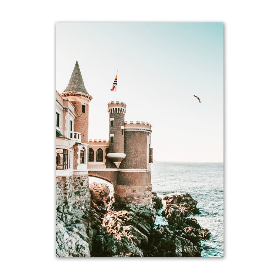 Venice Amalfi Küstenstadt Wasserfall Leinwandposter | Nordisches Schlafzimmer Wandkunst für Wohnzimmer Wohnkultur