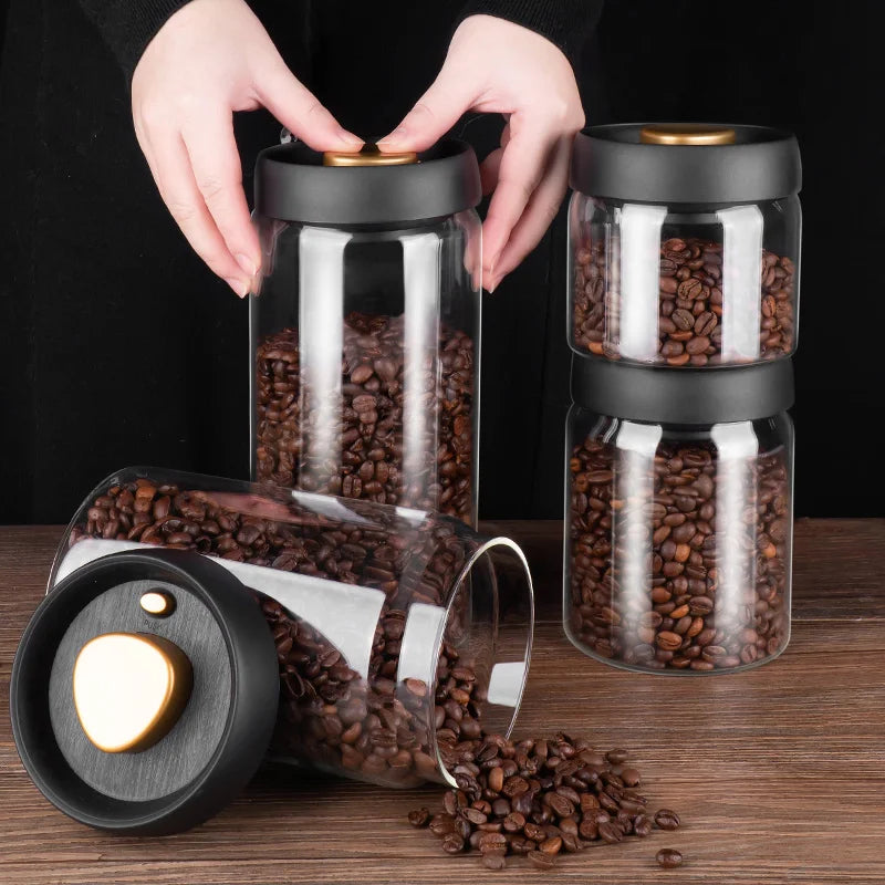 GIANXI Vakuumversiegelter Krug, Kaffeebohnen, Glas, luftdichter Kanister, Lebensmittel, Körner, Süßigkeiten, Frischhaltedose, Küchenzubehör