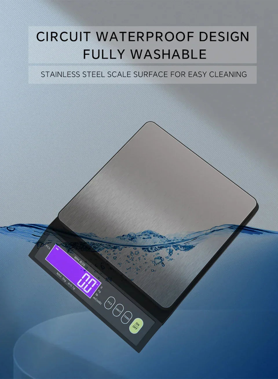 Frendorf | 5 kg/0,1 g und 10 kg/1 g digitale elektronische Küchenwaage, LCD-Display, voll wasserdichtes Edelstahl-Waagetool zum Backen