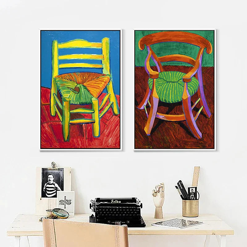 David Hockney Kunststil Bunte Stuhl Leinwanddruck Gemälde Plakat Wandbild Ornament Wohnzimmer Innenraum Wohnkultur