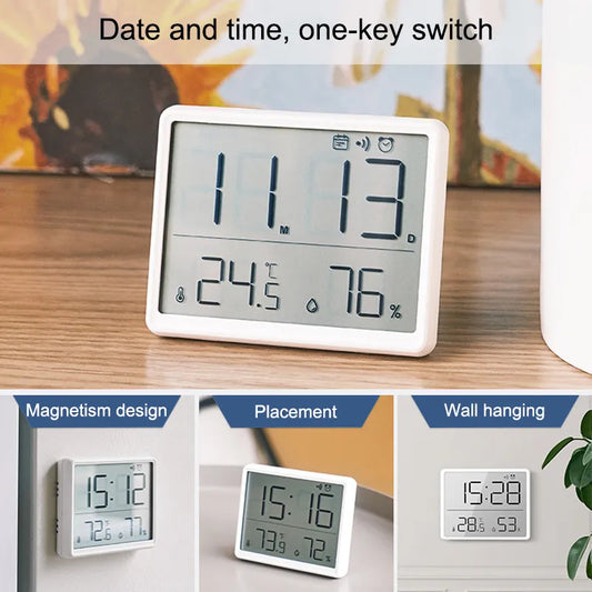 Kühlschrankmagnet Alarmuhr Großes Display Datum Temperatur Luftfeuchtigkeit Mehrfunktionale LCD Digitale Desktop Tisch Wanduhren