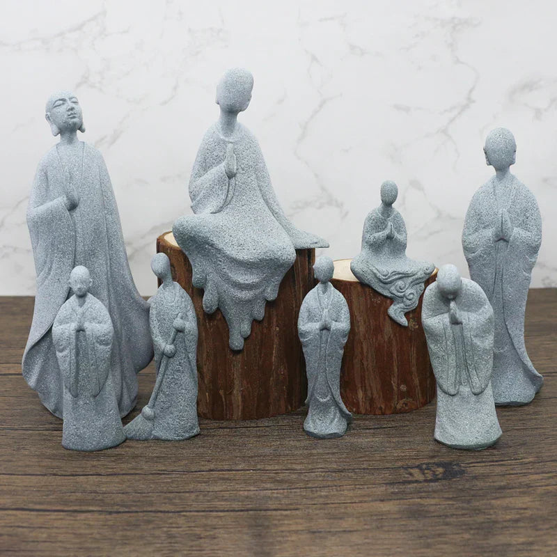 Frendorf | TranquilStone Buddha Figuren Set | Meditative Mönchs Statuen | Zen Garten Dekoration | Achtsamkeit & Feng Shui Deko für Zuhause