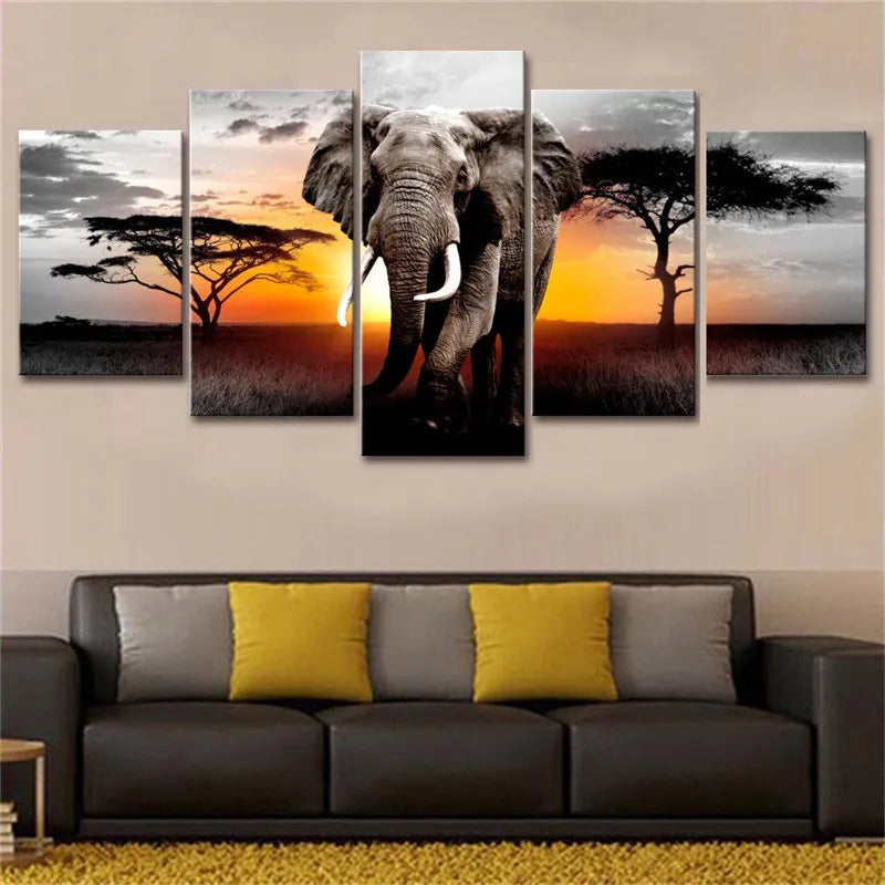 teiliges Wanddekor Elefant Sonnenuntergang Afrika Grasland Landschaft Poster