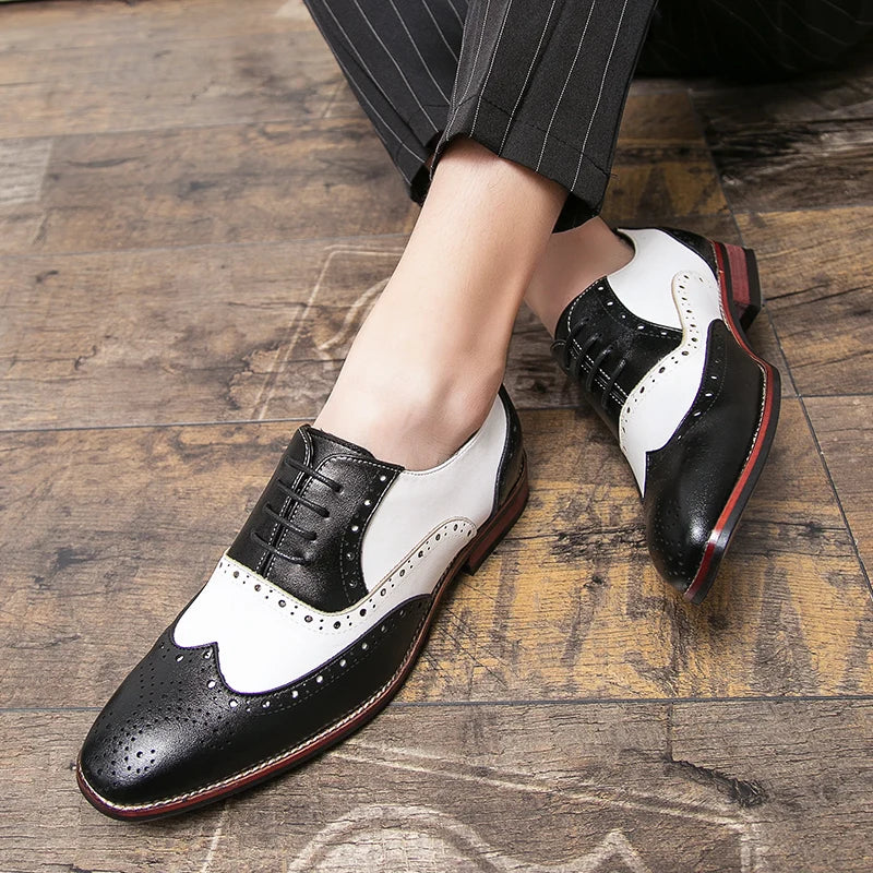 Frendorf | Herren Luxus Schuhe Brogue Schnürung Casual Britischer Stil Kontrastfarbe Oxford Büro
