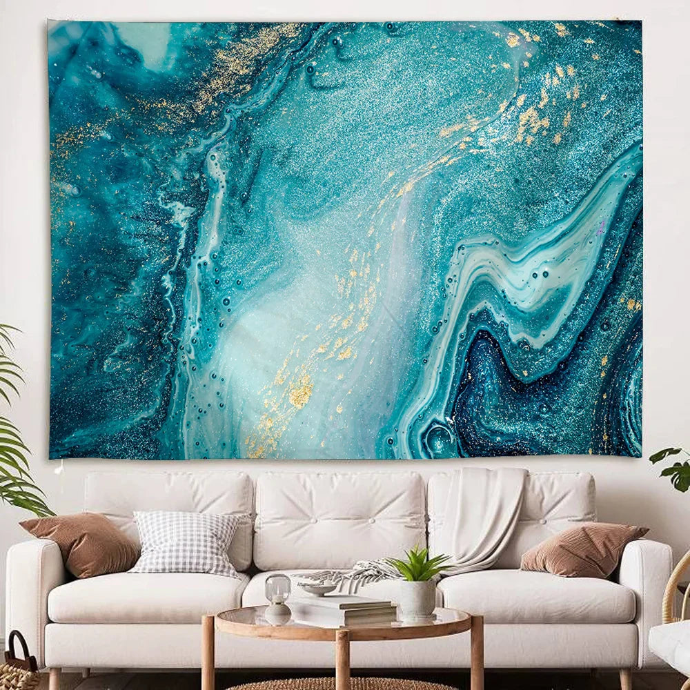 Frendorf | AquaGem Wandteppich | Blaue Achat Leinwand | Elegante Wanddekoration | Kunstwerk für Zuhause