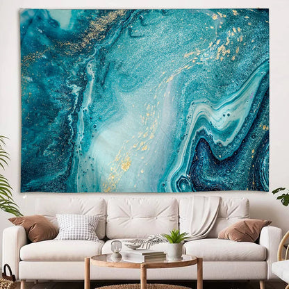 Frendorf | AquaGem Wandteppich | Blaue Achat Leinwand | Elegante Wanddekoration | Kunstwerk für Zuhause