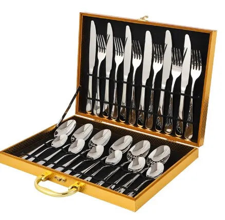 Frendorf | Opulentes Gold Besteckset - Das elegante 24-teilige Gold- und Silberbesteckset