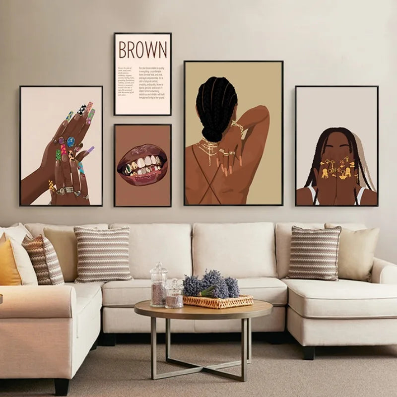 Moderne Wandkunst Malerei Mode Mädchen Haar- und Nagelsalon Wohnzimmer Dekor Poster und Druck für Schlafzimmer und Wohnzimmer