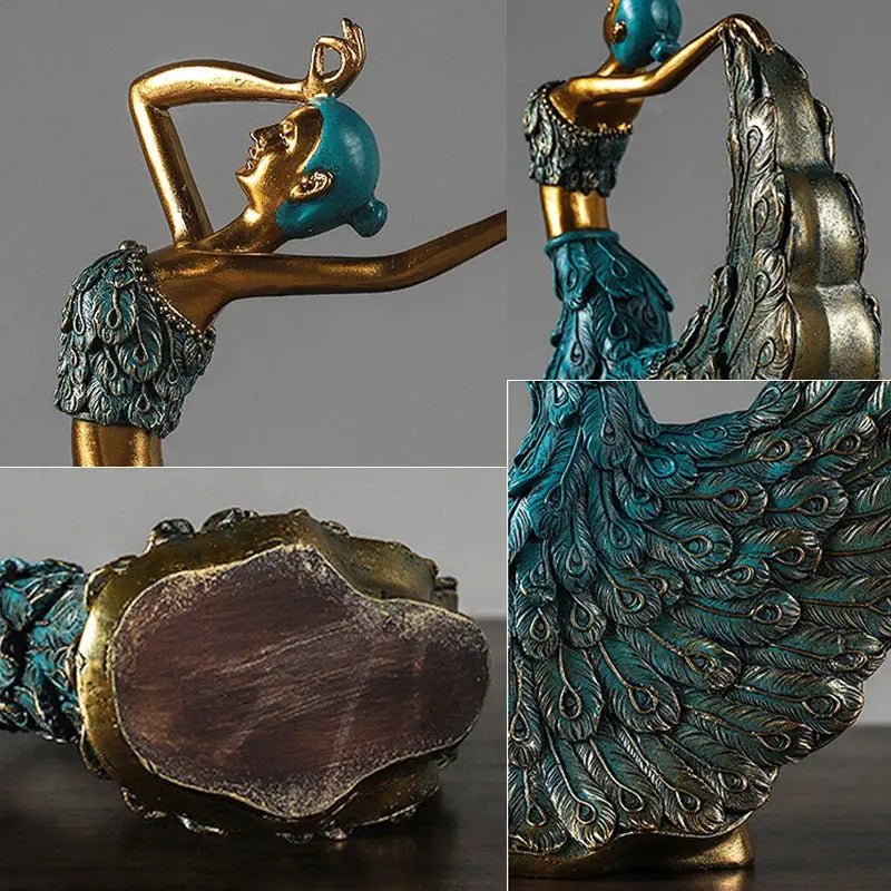 Frendorf | Elegante Federndanzskulptur in Gold und Blau