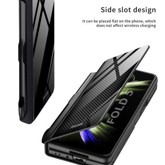 Frendorf | Stoßfeste Rüstungshülle Hülle Glas Abdeckung Ständer Einfügkarte Lederhülle für Samsung Galaxy Z Fold 5/4
