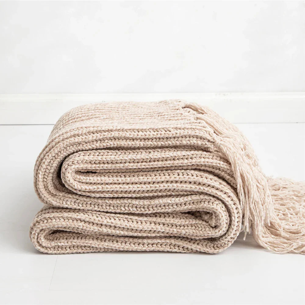 Frendorf | HeartKnit Kuscheldecke aus Chenille | Strickdesign | Für Bett & Sofa | Weich & Gemütlich