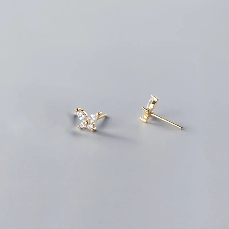 Frendorf | 925 Sterling Silver Romantische Mini Schmetterling Weiße Zirkon Stecker Ohrringe für Frauen Schicke Hochzeits Piercing Schmuck Geschenk