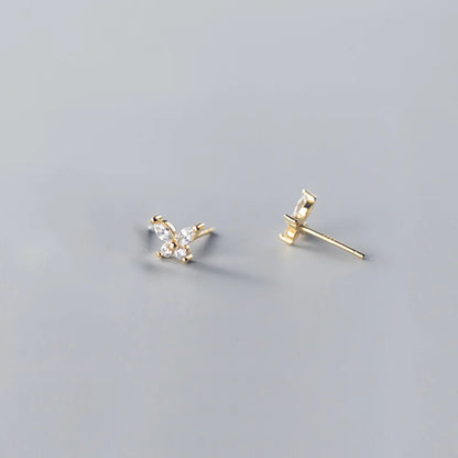 Frendorf | 925 Sterling Silver Romantische Mini Schmetterling Weiße Zirkon Stecker Ohrringe für Frauen Schicke Hochzeits Piercing Schmuck Geschenk