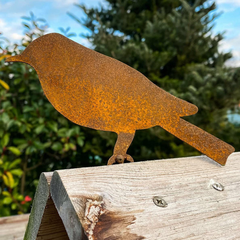 Frendorf | 4-teiliges rustikales Metallvogel-Set Zaun Dekor