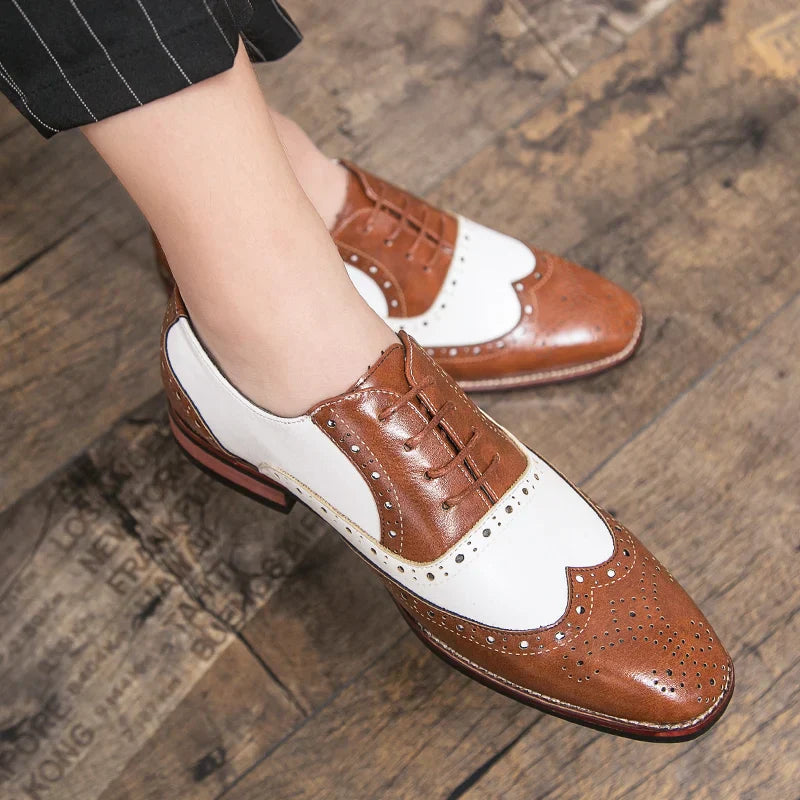Frendorf | Herren Luxus Schuhe Brogue Schnürung Casual Britischer Stil Kontrastfarbe Oxford Büro