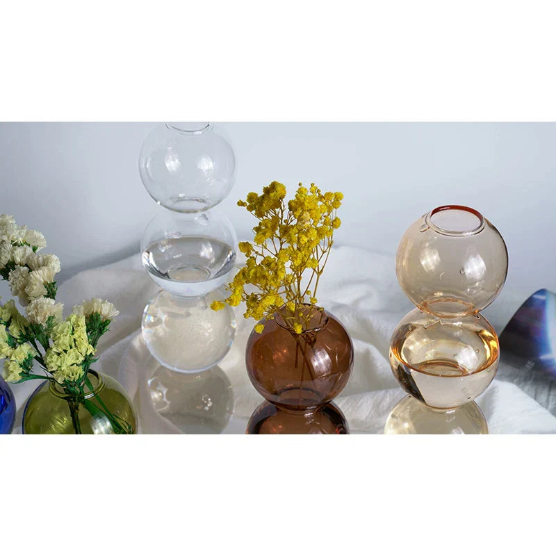 Glasvase Nordisches Wohndekor Blasenvase Kleine Vase auf Bunter Tischdekoration Geschenk Blaue Glasvase