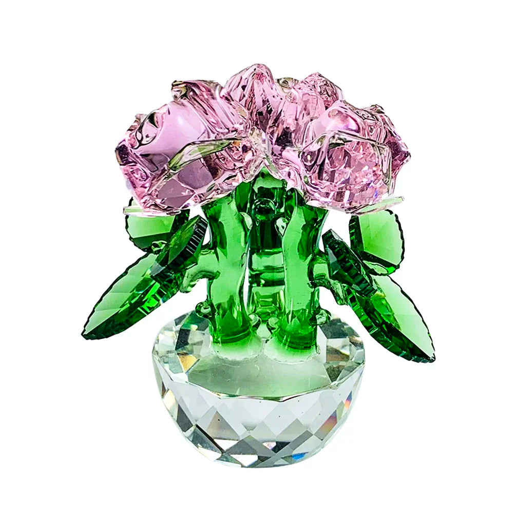 Blätter Kristall Rosa Rose Blume Facettiertes Prisma Glas Sonnenscheinfänger Ornament Figuren Miniaturen Hochzeit Kern Wohnkultur Geschenk
