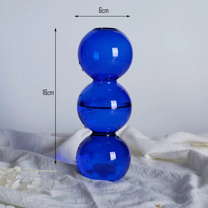 Glasvase Nordisches Wohndekor Blasenvase Kleine Vase auf Bunter Tischdekoration Geschenk Blaue Glasvase